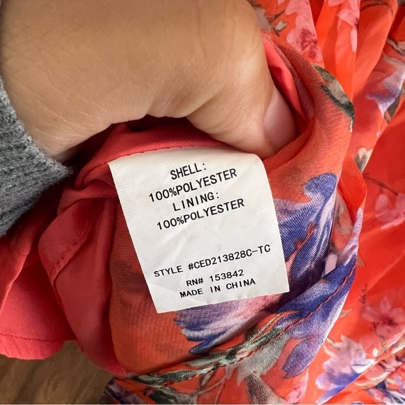 Code x Mode Orange and Blue Floral Print Short Sleeve Belted Mini Dress - Picture 9 of 9